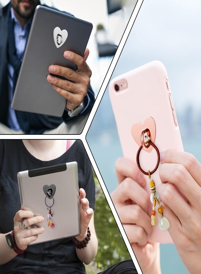 Apausvcm 8 Pcs Cell Phone Finger Ring, Adhesive Metal Phone Finger Grip Hook Heart Phone Grip Loop Stand Phone Charm Hook for DIY Phone Case Pad Tablet Supplies (Four Colors) - Image 5
