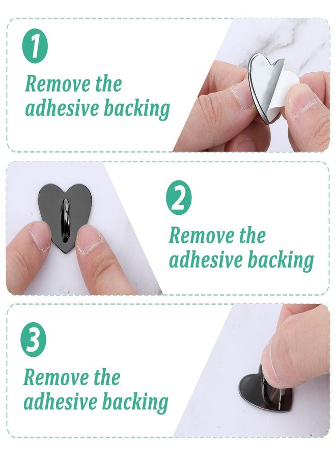Apausvcm 8 Pcs Cell Phone Finger Ring, Adhesive Metal Phone Finger Grip Hook Heart Phone Grip Loop Stand Phone Charm Hook for DIY Phone Case Pad Tablet Supplies (Four Colors) - Image 4