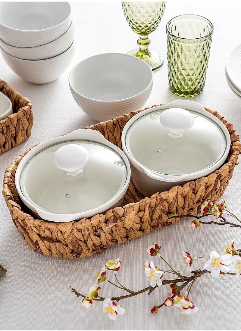 La Mesa 2 Pieces Round Casseroles With Lid And Rattan Basket White/Brown 0.6 Liter  - Image 1