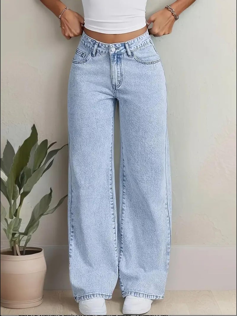 Nifty Women's Denim Stretchable High Waist Light Wash Baggy Jeans (1477_ICE_32_Light_Blue_32) || Back Pocket Bow tie Detail - Image 2