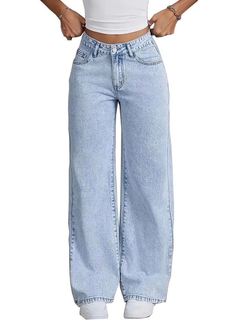 Nifty Women's Denim Stretchable High Waist Light Wash Baggy Jeans (1477_ICE_32_Light_Blue_32) || Back Pocket Bow tie Detail - Image 1