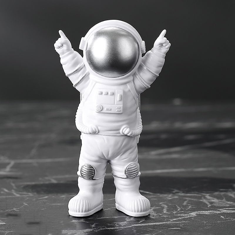 Ni-JASW Silver White Astronaut Statues Set of 4, Spaceman Sculptures Figurines Space Theme Decor for Room Shelf Desk Cake Toppers - Image 3