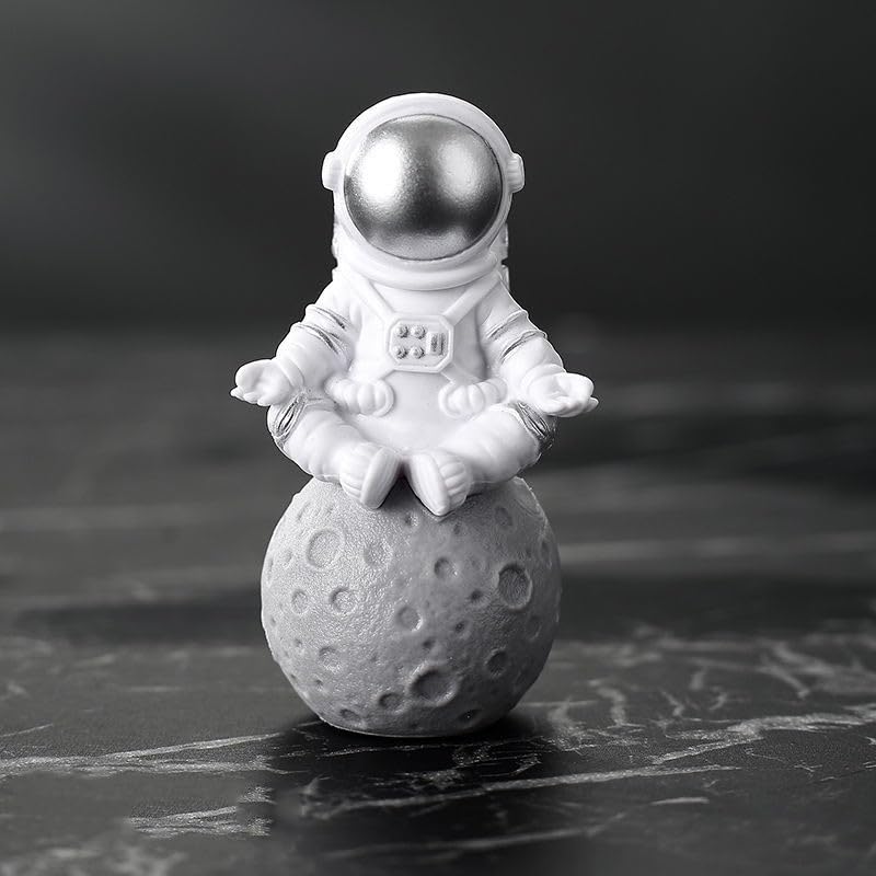 Ni-JASW Silver White Astronaut Statues Set of 4, Spaceman Sculptures Figurines Space Theme Decor for Room Shelf Desk Cake Toppers - Image 4