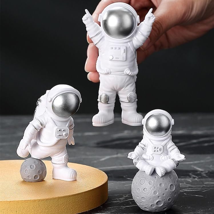 Ni-JASW Silver White Astronaut Statues Set of 4, Spaceman Sculptures Figurines Space Theme Decor for Room Shelf Desk Cake Toppers - Image 2