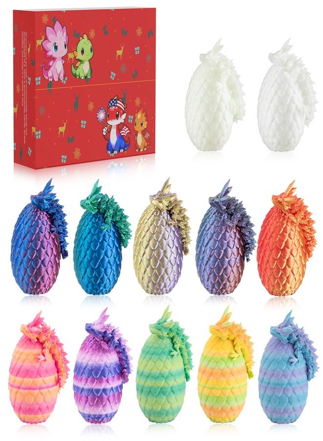 Dxldfks 12PCS 3D Printed Dragon with Egg, Small Articulated Crystal Dragons Eggs for Easter Basket Stuffers Home Office Decoration Executive Desk Toys - Image 1