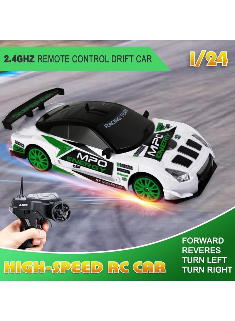 RC Drift Car, Mini RC Drift Car for Adults, 1:24 RC High-Speed ​​Racing Car, 2.4GHz 4WD Racing Enthusiast Toy Car with Headlight, Suitable for Boys and Girls and Adult Gifts (White Graffiti)  - Image 2