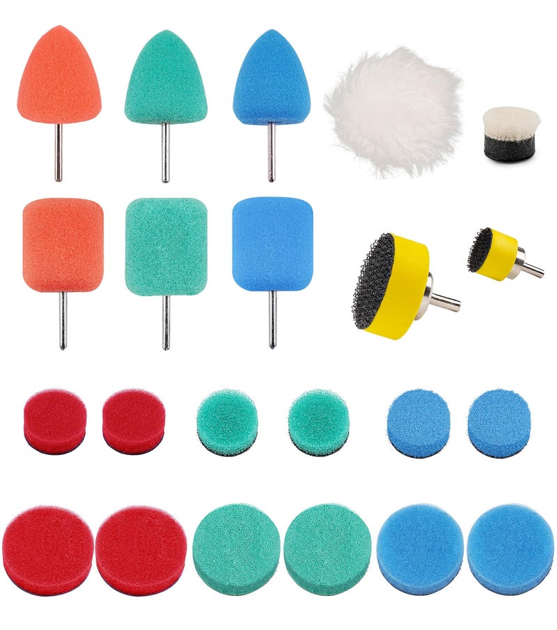SI FANG 22 Pcs Mini Buffing Polishing Pads Kit Car Details Mini Polisher Foam Pads for Drill Rotary Tool Buffer Tight Area Detailing Paint Polish Waxing Glaze Interior Headlight Door Handles - Image 3