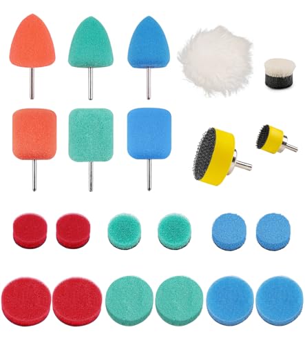 SI FANG 22 Pcs Mini Buffing Polishing Pads Kit Car Details Mini Polisher Foam Pads for Drill Rotary Tool Buffer Tight Area Detailing Paint Polish Waxing Glaze Interior Headlight Door Handles - Image 1