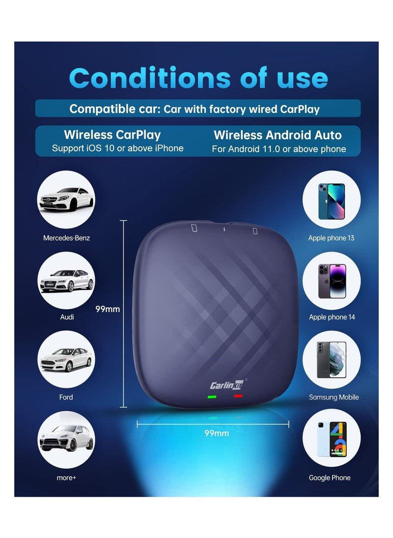 Carlinkit - Android 13.0 Carlinkit CarPlay Ai Box, 4GB + 64GB, Pro Series with Premium Qualcomm 8-cores, Built-in Multimedia 3-in-1 Adapter / Google Play / Android Auto, Only for Cars with OEM Wired CarPlay - Image 1