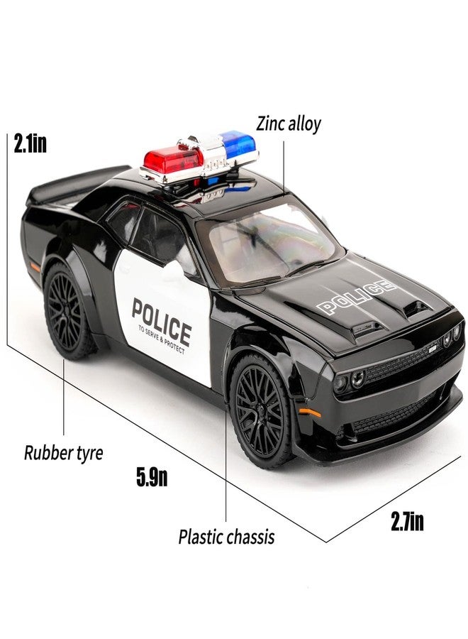 FEXXA 🏎️ Scale Exclusive Alloy Metal Pull Back Die-cast Car Model with Sound Light Mini Auto Toy for Kids Metal Model Toy Car with Sound and Light (1.32 Scale Dodge Challenger Police-Black) - Image 3