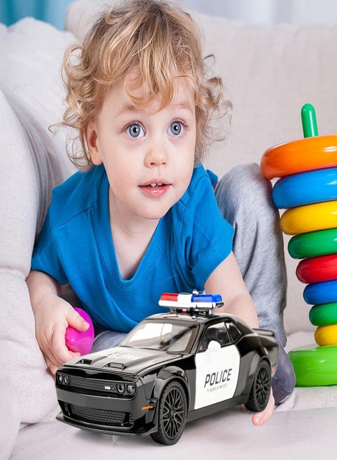 FEXXA 🏎️ Scale Exclusive Alloy Metal Pull Back Die-cast Car Model with Sound Light Mini Auto Toy for Kids Metal Model Toy Car with Sound and Light (1.32 Scale Dodge Challenger Police-Black) - Image 5