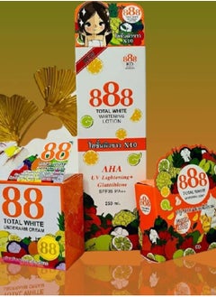 888 TOTAL WHITE 888 Total White AHA Whitening Lotion UV+ Gluta 10x Whitening Soap & 10x Whitening 80g + Armpit Lightening Cream 
