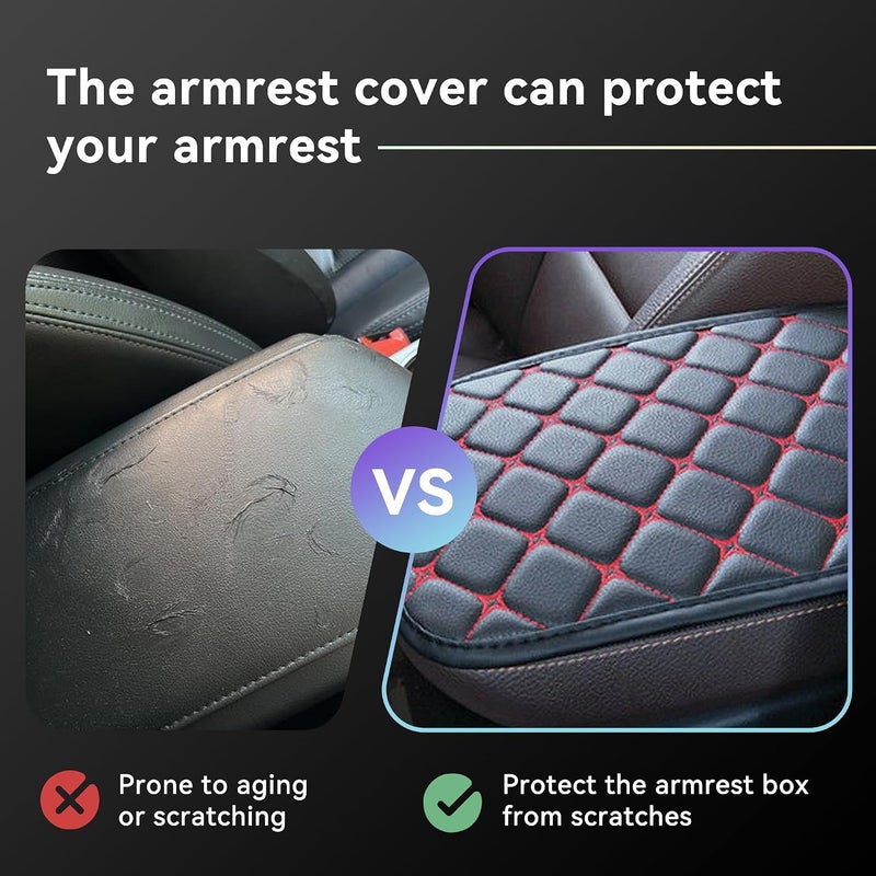 Couslcd Car Center Console Cushion Pad, Universal PU Leather Waterproof Car Armrest Protection Cover, Comfortable Universal Car Interior Decor Accessories for SUV, Sedan, Truck (Black/Red) - Image 5
