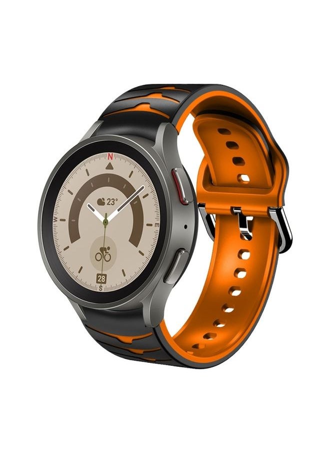 Generic - Replacement Strap For Samsung Galaxy Watch 5 Pro 45mm Curved Texture Silicone Watch Band Black+Orange - Image 1