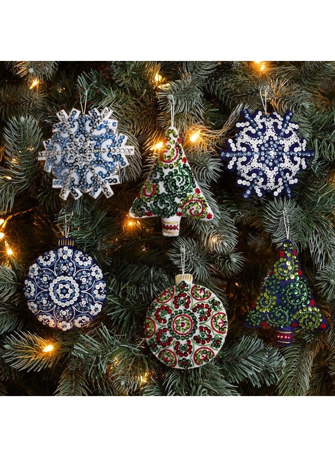 Bucilla Felt Applique 6 Piece Ornament Making Kit, Mandala Christmas, Perfect for DIY Arts and Crafts, 89499E - Image 3