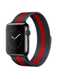 Dado Milanese Loop Strap for Apple Watch Stainless Steel Mesh type Band with Add on Screen Protector size 42 mm Black Red)