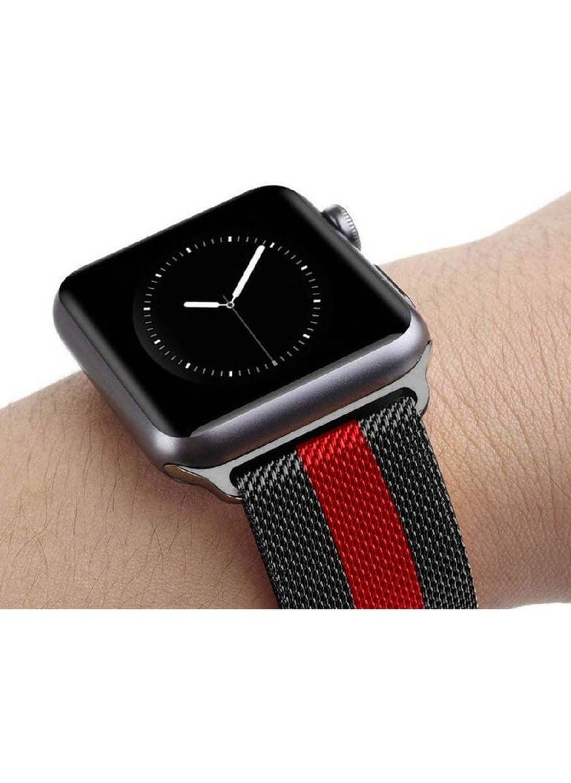 GENNEXT - Dado Milanese Loop Strap for Apple Watch Stainless Steel Mesh type Band with Add on Screen Protector size 42 mm Black Red) - Image 1