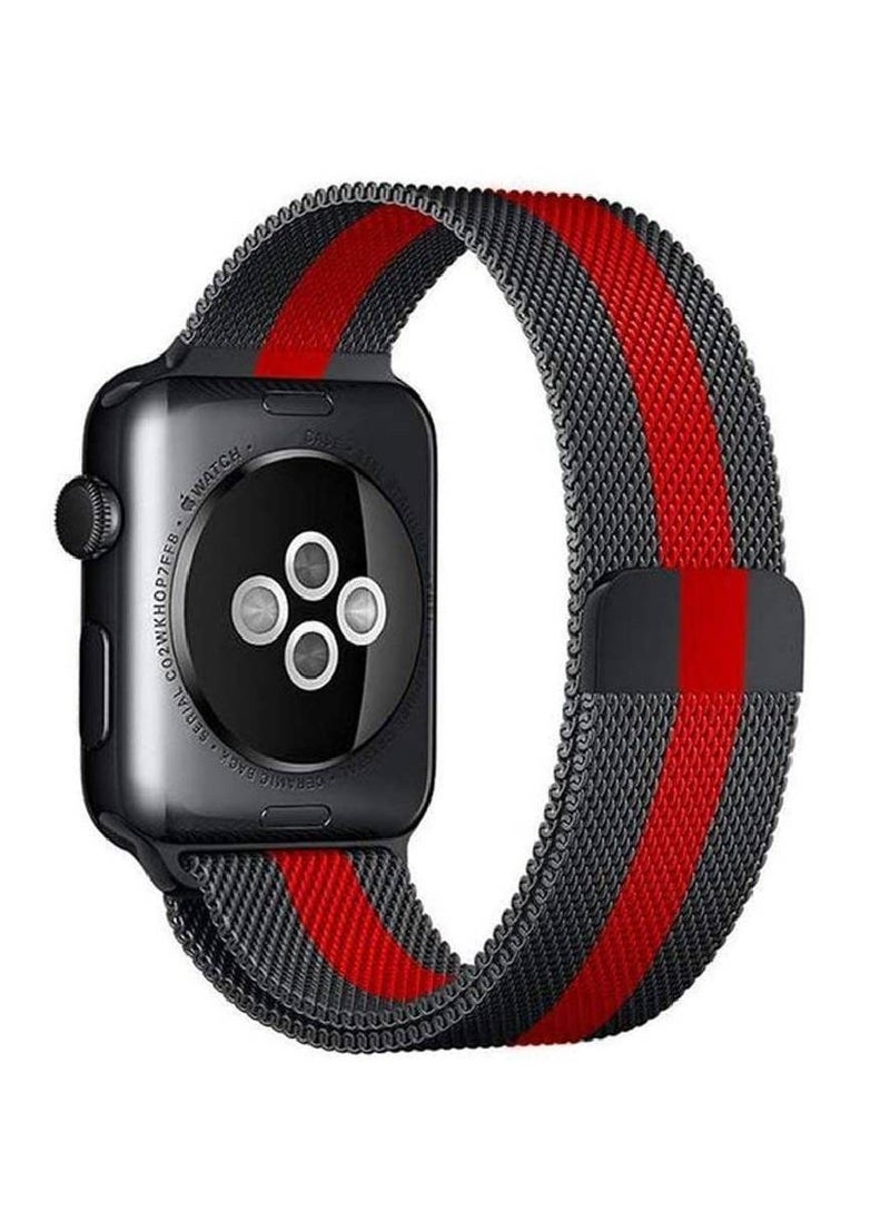 GENNEXT - Dado Milanese Loop Strap for Apple Watch Stainless Steel Mesh type Band with Add on Screen Protector size 42 mm Black Red) - Image 1