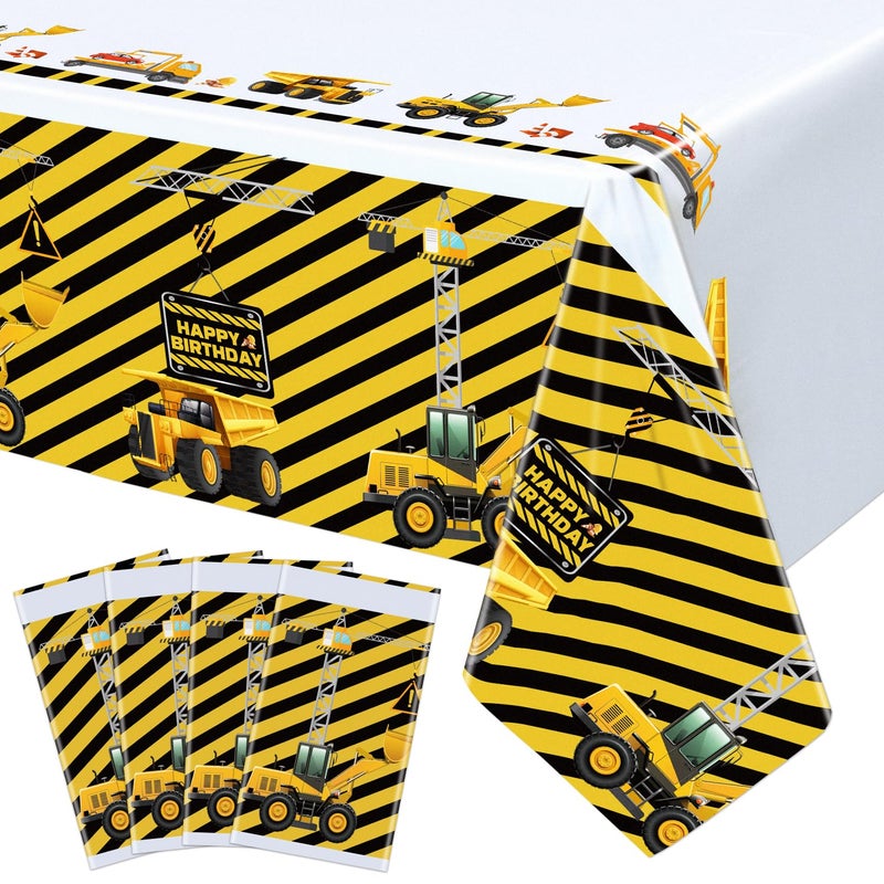 Inspireyee 4 Pack Construction Happy Birthday Tablecloth Dump Truck Birthday Table Covers Tractor Plastic Tablecloth Construction Themed Birthday Party Decoration Supplies for Kids Boy 51x86