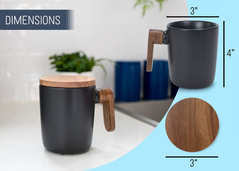 Nat and Jules Nat & Jules Japanese Style Black 12 ounce Stoneware Wood Handled Mug With Coaster Lid - Image 2