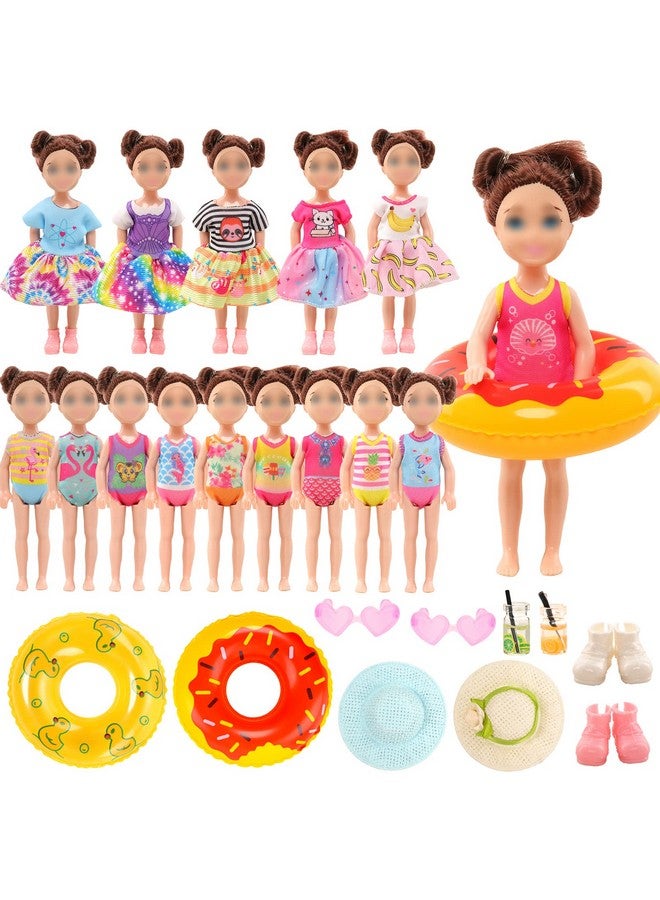 Miunana Mini 5.3 Inch6 Inch Doll Clothes And Accessories 6 Beach Swimsuits 3 Dresses With 2 Swimming Rings 2 Drinks 2 Hats 2 Glasses 2 Shoes  - Image 3
