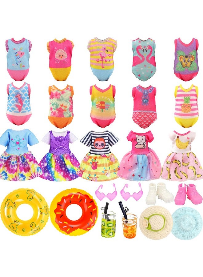Miunana Mini 5.3 Inch6 Inch Doll Clothes And Accessories 6 Beach Swimsuits 3 Dresses With 2 Swimming Rings 2 Drinks 2 Hats 2 Glasses 2 Shoes  - Image 1