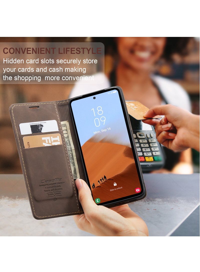 CaseMe For Samsung Galaxy S23 FE Cover,  Magnetic Adsorption Full Body Shockproof Protective Flip Cover, PU Leather Hidden Stand Mobile Phone Case - Image 3