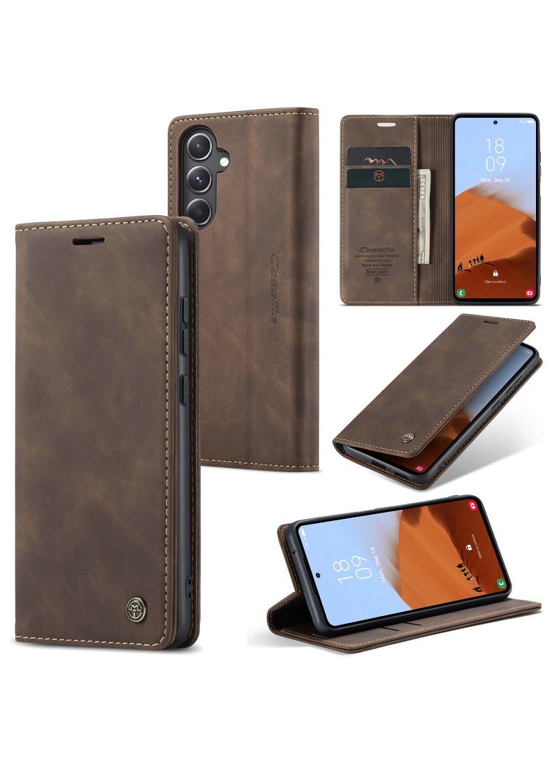 CaseMe For Samsung Galaxy S23 FE Cover,  Magnetic Adsorption Full Body Shockproof Protective Flip Cover, PU Leather Hidden Stand Mobile Phone Case - Image 1