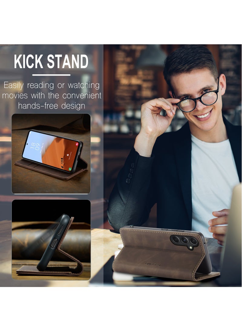 CaseMe For Samsung Galaxy S23 FE Cover,  Magnetic Adsorption Full Body Shockproof Protective Flip Cover, PU Leather Hidden Stand Mobile Phone Case - Image 4