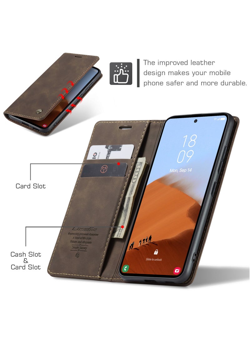 CaseMe For Samsung Galaxy S23 FE Cover,  Magnetic Adsorption Full Body Shockproof Protective Flip Cover, PU Leather Hidden Stand Mobile Phone Case - Image 2