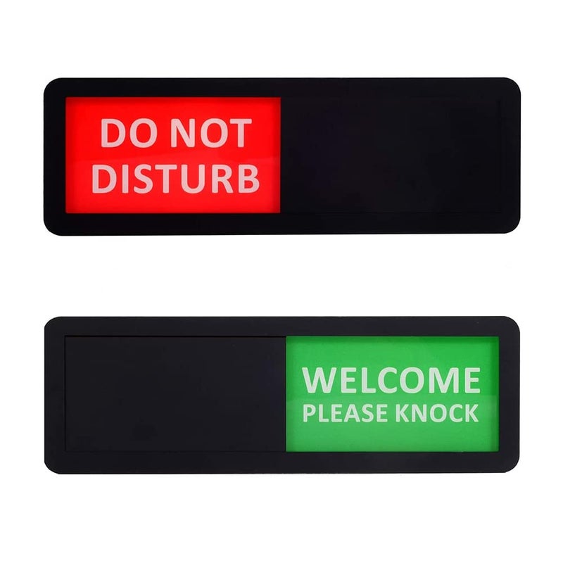 Kichwit Privacy Sign for Office Door, Do Not Disturb Sign, Welcome Please Knock, Black, 8.2 x 2.8 Inches - Image 1