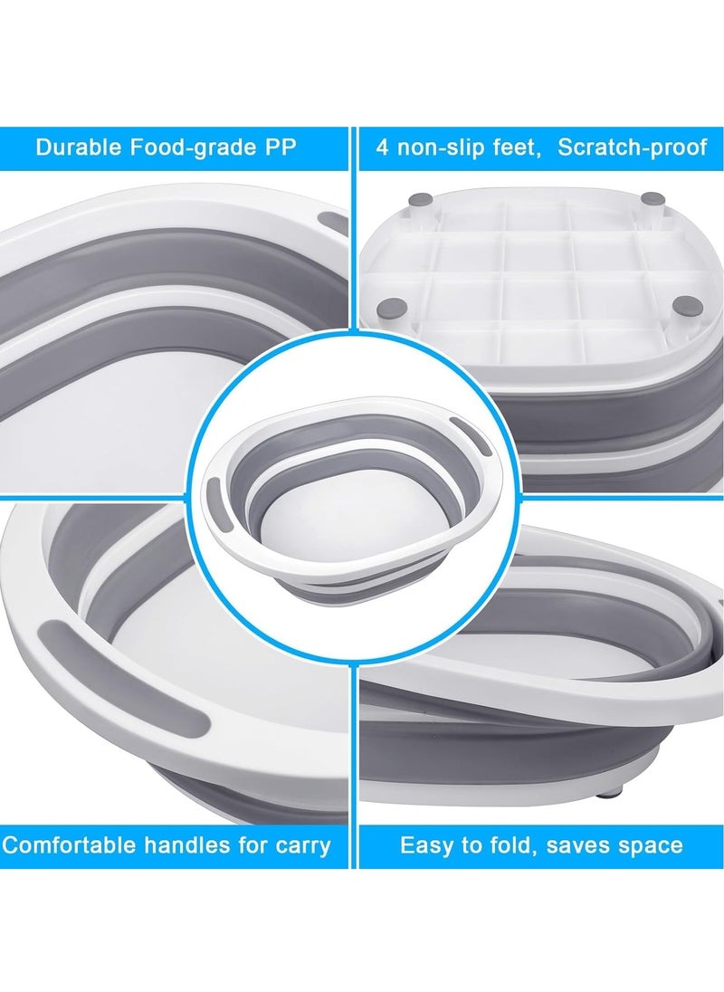 SYOSI Collapsible Wash Basin, Dish Tub Sink Basin Folding Dish Pans for Kitchen Sink, 7.5L 2-in-1 Dishpan Cutting Board, Portable Sink Dish Basin for Camping Washing Bin  - Image 2