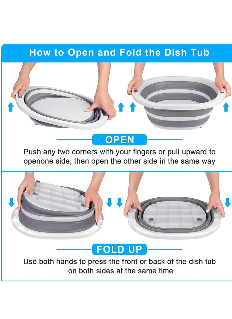 SYOSI Collapsible Wash Basin, Dish Tub Sink Basin Folding Dish Pans for Kitchen Sink, 7.5L 2-in-1 Dishpan Cutting Board, Portable Sink Dish Basin for Camping Washing Bin  - Image 4