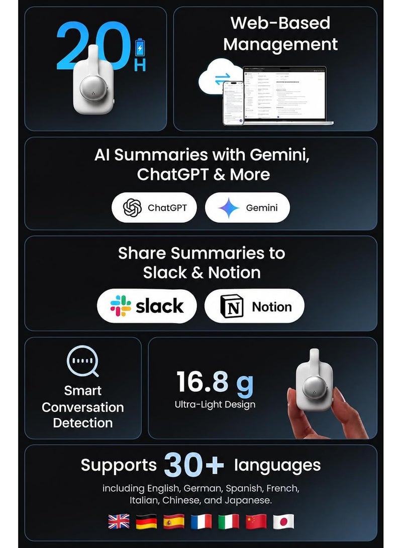 SwitchBot AI MindClip 64GB Wearable AI Voice Recorder, Smart Meeting Note Taker with AI Speech Recognition, Voice-to-Text Transcription, AI Writing Assistant, Digital Dictation Device, 300 Minutes Free Monthly AI Service - Image 4