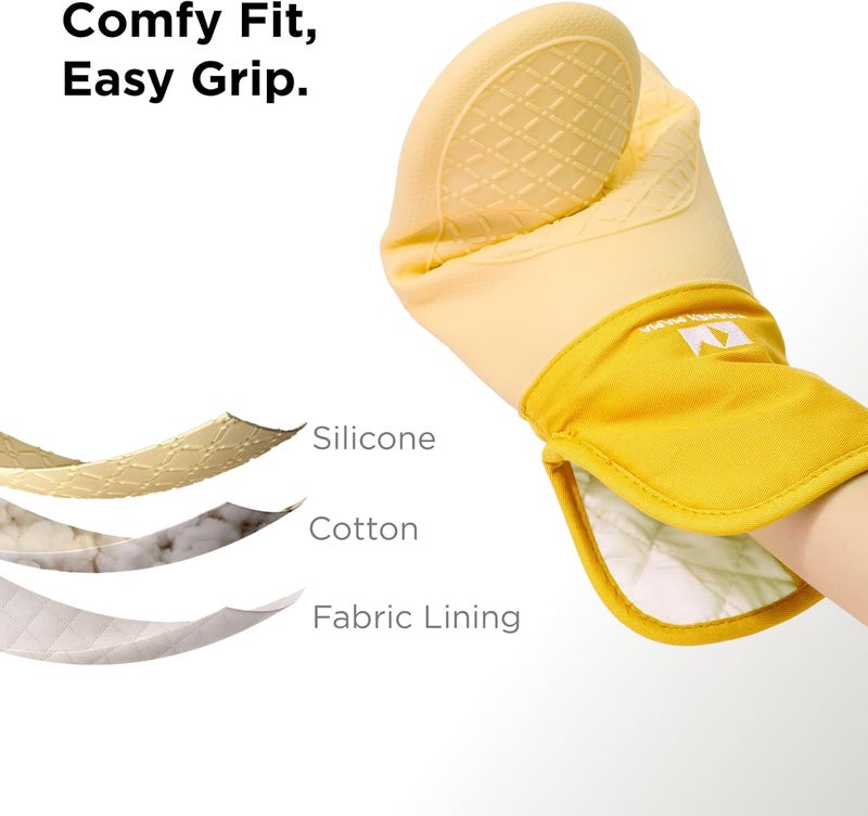 Kitchen Mama UltraShield Silicone Oven Mitts – Heat Resistant, Non-Slip Surface, Durable, Safe, Pot Holders, Flexible Waterproof Glove Set, Perfect for Cooking, Baking, Grilling, BBQ (Yellow) - Image 4