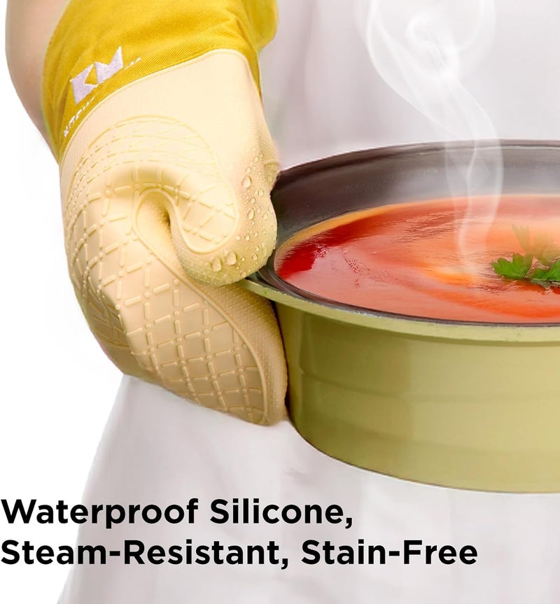 Kitchen Mama UltraShield Silicone Oven Mitts – Heat Resistant, Non-Slip Surface, Durable, Safe, Pot Holders, Flexible Waterproof Glove Set, Perfect for Cooking, Baking, Grilling, BBQ (Yellow) - Image 5