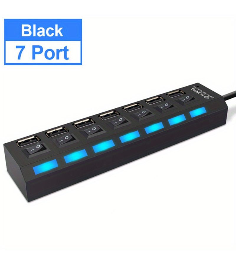 White 7 Ports High Speed USB 2.0 Hub with Power Switch and LED Indicators Plug And Play Expand Connectivity For Laptop - Image 4