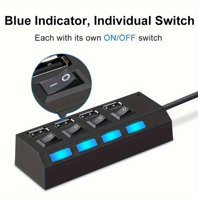 White 7 Ports High Speed USB 2.0 Hub with Power Switch and LED Indicators Plug And Play Expand Connectivity For Laptop - Image 5