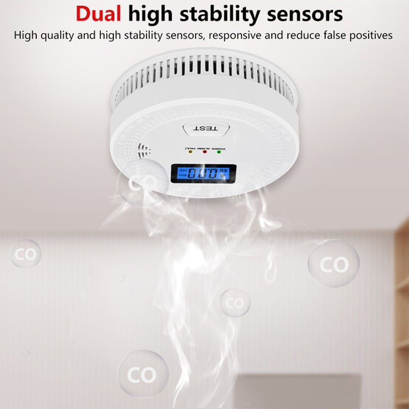 Smoke And Carbon Monoxide Detectors 2 Pack White - Dual High Stability Sensors Audible Visual Alarms LCD Display for Home Indoor Use - Image 4