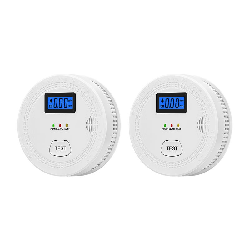 Smoke And Carbon Monoxide Detectors 2 Pack White - Dual High Stability Sensors Audible Visual Alarms LCD Display for Home Indoor Use - Image 1