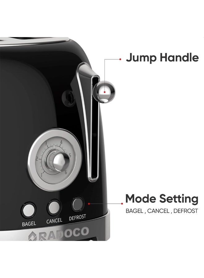 Radoco Retro Style Toaster – 2Slices – 800W – Steel with Lid – Defrost, Reheat & Cancel Functions – Black – RD-LT3300BK - Image 4