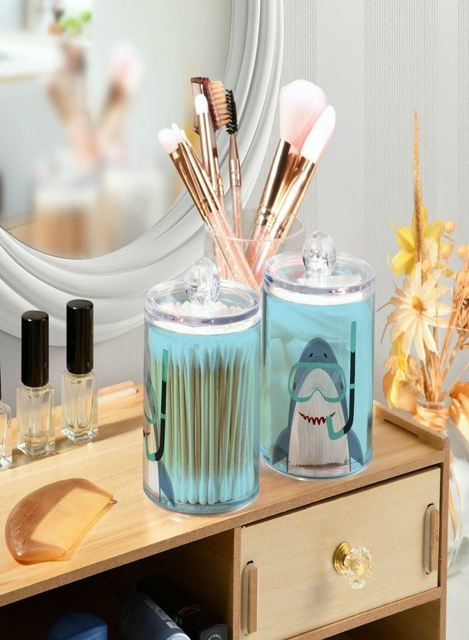 Fustylead Various of Background Plastic Apothecary Jar Set for Bathroom Storage, Flower Floral Qtip Holder Dispensers for Cotton Ball Swab Round Pads Floss (Blue04 Diving Shark, 2 Pack) - Image 5