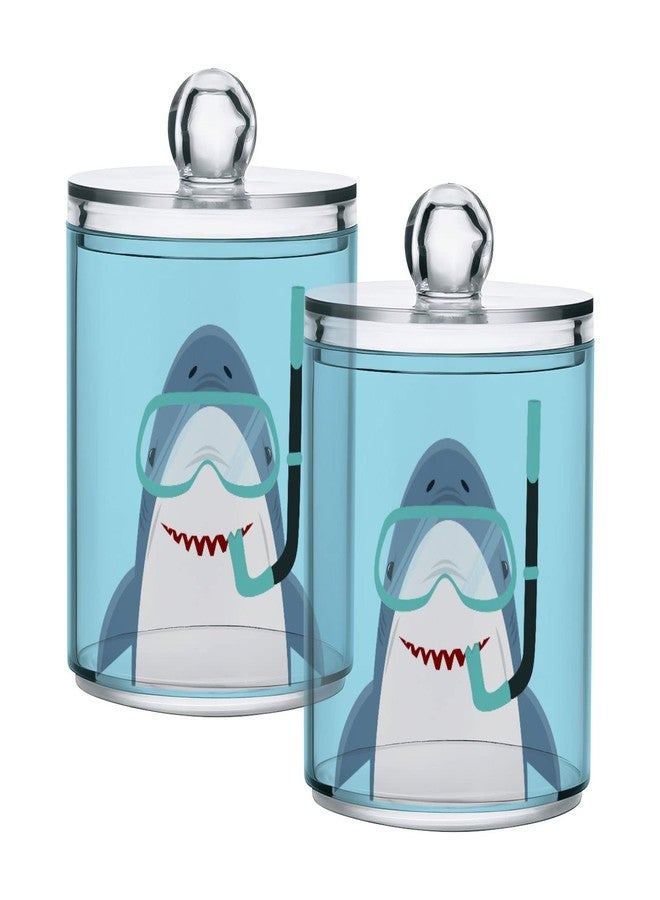 Fustylead Various of Background Plastic Apothecary Jar Set for Bathroom Storage, Flower Floral Qtip Holder Dispensers for Cotton Ball Swab Round Pads Floss (Blue04 Diving Shark, 2 Pack) - Image 1