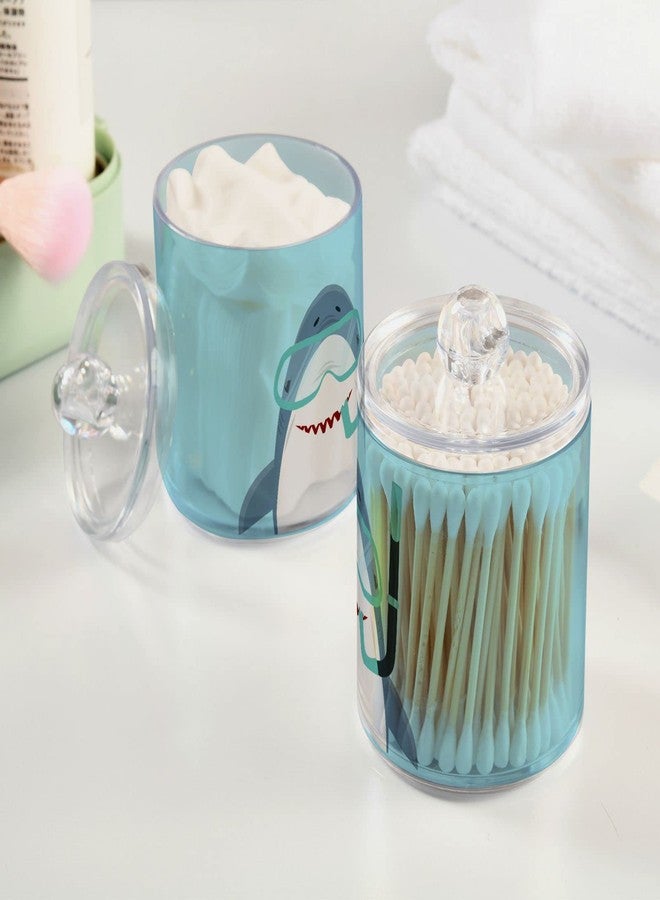 Fustylead Various of Background Plastic Apothecary Jar Set for Bathroom Storage, Flower Floral Qtip Holder Dispensers for Cotton Ball Swab Round Pads Floss (Blue04 Diving Shark, 2 Pack) - Image 4