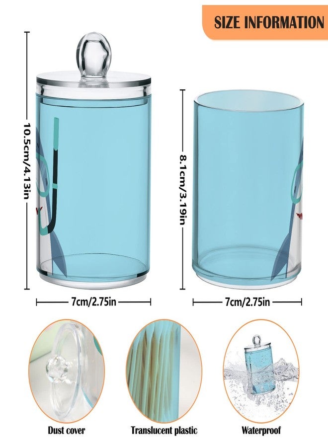 Fustylead Various of Background Plastic Apothecary Jar Set for Bathroom Storage, Flower Floral Qtip Holder Dispensers for Cotton Ball Swab Round Pads Floss (Blue04 Diving Shark, 2 Pack) - Image 2