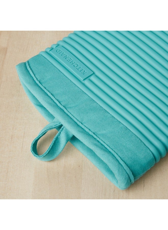 KitchenAid KitchenAid Ribbed Soft Silicone Oven Mitt Set, 7"x13", Aqua Sky 2 Count  - Image 5