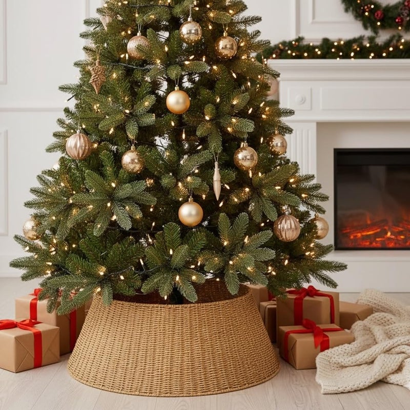 Kordes 27in Farmhouse Christmas Tree Collar - Tree Basket - Natural Woven - Base Cover for Christmas Tree - Tree Skirt - Tree Ring - Image 4