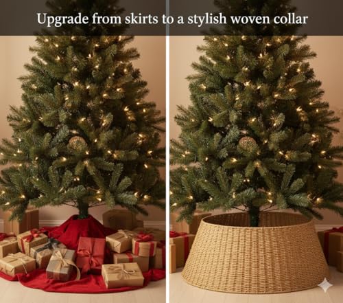 Kordes 27in Farmhouse Christmas Tree Collar - Tree Basket - Natural Woven - Base Cover for Christmas Tree - Tree Skirt - Tree Ring - Image 5
