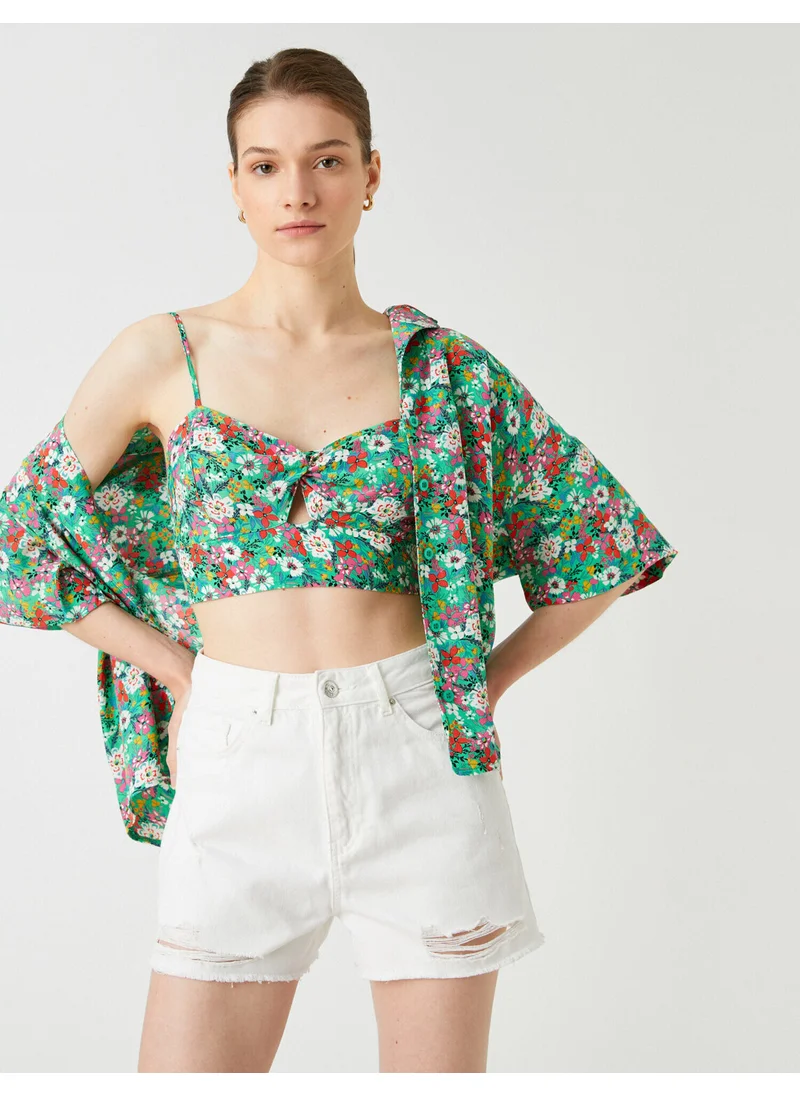 كوتون Crop Undershirt with Window Detail and Thin Straps