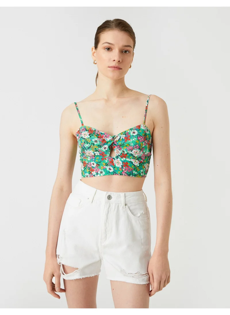 KOTON Crop Undershirt with Window Detail and Thin Straps